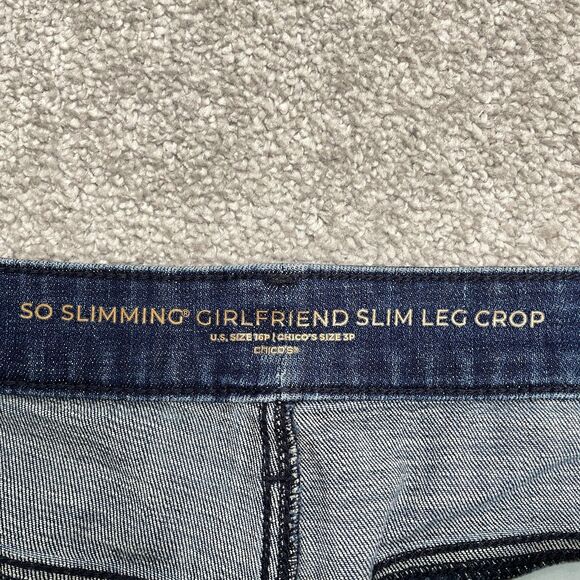 Chico's So Slimming Girlfriend Slim Leg Crop Denim Jeans Womens 16P Blue 40x24 - Picture 6 of 16